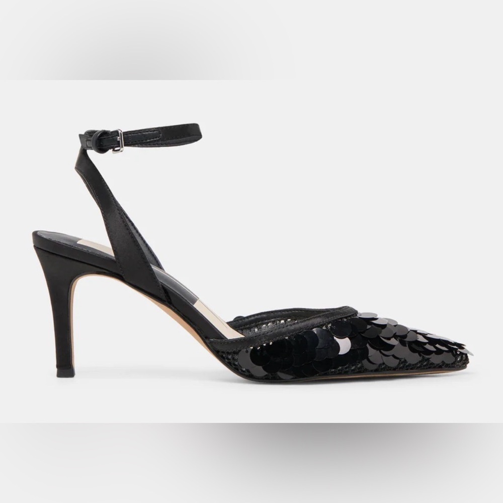 Dolce Vita ELIZA Confetti Heels 8.5 Black Sequin Mesh Stiletto 3”Pumps NWT
